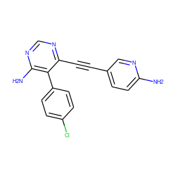 Nc1ccc(C#Cc2ncnc(N)c2-c2ccc(Cl)cc2)cn1 ZINC000028646567