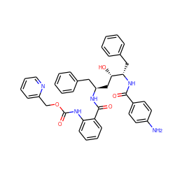 Nc1ccc(C(=O)N[C@@H](Cc2ccccc2)[C@@H](O)C[C@H](Cc2ccccc2)NC(=O)c2ccccc2NC(=O)OCc2ccccn2)cc1 ZINC000027107684