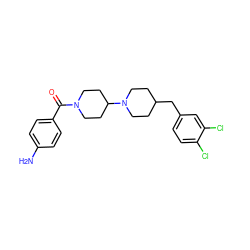 Nc1ccc(C(=O)N2CCC(N3CCC(Cc4ccc(Cl)c(Cl)c4)CC3)CC2)cc1 ZINC000028121422