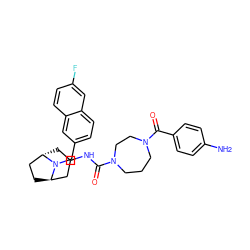 Nc1ccc(C(=O)N2CCCN(C(=O)NC3C[C@H]4CC[C@H](C3)N4Cc3ccc4cc(F)ccc4c3)CC2)cc1 ZINC000101513424