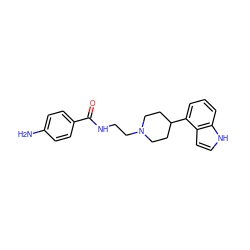 Nc1ccc(C(=O)NCCN2CCC(c3cccc4[nH]ccc34)CC2)cc1 ZINC000013609436