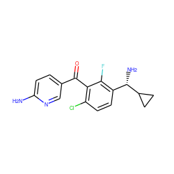 Nc1ccc(C(=O)c2c(Cl)ccc([C@H](N)C3CC3)c2F)cn1 ZINC000220668335