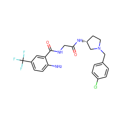 Nc1ccc(C(F)(F)F)cc1C(=O)NCC(=O)N[C@@H]1CCN(Cc2ccc(Cl)cc2)C1 ZINC000003994556