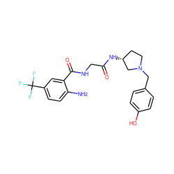 Nc1ccc(C(F)(F)F)cc1C(=O)NCC(=O)N[C@@H]1CCN(Cc2ccc(O)cc2)C1 ZINC000029125693