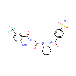 Nc1ccc(C(F)(F)F)cc1C(=O)NCC(=O)N[C@H]1CCCC[C@H]1NC(=O)c1ccc(S(N)(=O)=O)cc1 ZINC000029151510