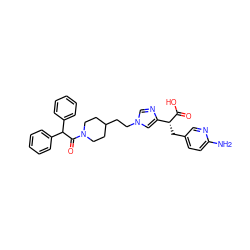 Nc1ccc(C[C@@H](C(=O)O)c2cn(CCC3CCN(C(=O)C(c4ccccc4)c4ccccc4)CC3)cn2)cn1 ZINC000014211241