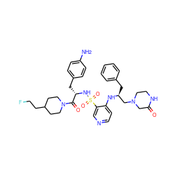 Nc1ccc(C[C@H](NS(=O)(=O)c2cnccc2N[C@@H](Cc2ccccc2)CN2CCNC(=O)C2)C(=O)N2CCC(CCF)CC2)cc1 ZINC000027182404