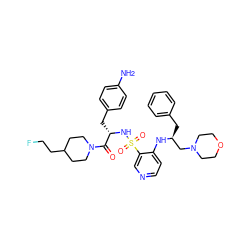 Nc1ccc(C[C@H](NS(=O)(=O)c2cnccc2N[C@@H](Cc2ccccc2)CN2CCOCC2)C(=O)N2CCC(CCF)CC2)cc1 ZINC000027108879