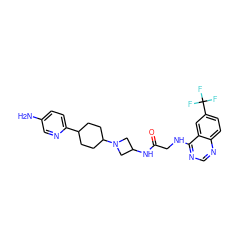 Nc1ccc(C2CCC(N3CC(NC(=O)CNc4ncnc5ccc(C(F)(F)F)cc45)C3)CC2)nc1 ZINC000149124806