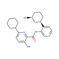 Nc1ccc(C2CCCCC2)nc1C(=O)Nc1cnccc1[C@@H]1CCC[C@H](N)C1 ZINC000140146747