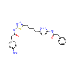 Nc1ccc(CC(=O)Nc2nnc(CCCCc3ccc(NC(=O)Cc4ccccc4)nn3)s2)cc1 ZINC000169698308