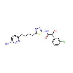 Nc1ccc(CCCCc2nnc(NC(=O)[C@@H](O)c3cccc(Cl)c3)s2)nn1 ZINC000169698309