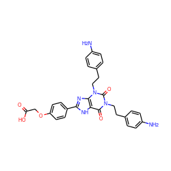 Nc1ccc(CCn2c(=O)c3[nH]c(-c4ccc(OCC(=O)O)cc4)nc3n(CCc3ccc(N)cc3)c2=O)cc1 ZINC000027851004