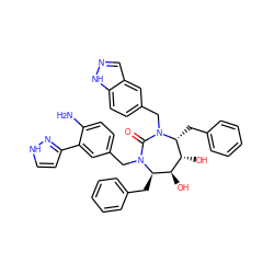 Nc1ccc(CN2C(=O)N(Cc3ccc4[nH]ncc4c3)[C@H](Cc3ccccc3)[C@H](O)[C@@H](O)[C@H]2Cc2ccccc2)cc1-c1cc[nH]n1 ZINC000026475925