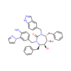 Nc1ccc(CN2C(=O)N(Cc3ccc4[nH]ncc4c3)[C@H](Cc3ccccc3)[C@H](O)[C@@H](O)[C@H]2Cc2ccccc2)cc1-n1cccn1 ZINC000026481477