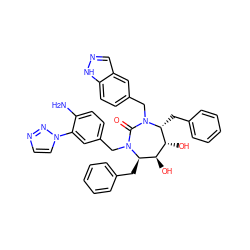 Nc1ccc(CN2C(=O)N(Cc3ccc4[nH]ncc4c3)[C@H](Cc3ccccc3)[C@H](O)[C@@H](O)[C@H]2Cc2ccccc2)cc1-n1ccnn1 ZINC000026486962