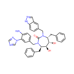 Nc1ccc(CN2C(=O)N(Cc3ccc4[nH]ncc4c3)[C@H](Cc3ccccc3)[C@H](O)[C@@H](O)[C@H]2Cc2ccccc2)cc1-n1cncn1 ZINC000026481469