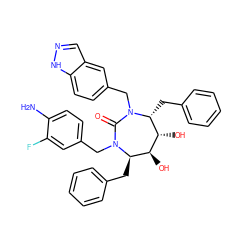 Nc1ccc(CN2C(=O)N(Cc3ccc4[nH]ncc4c3)[C@H](Cc3ccccc3)[C@H](O)[C@@H](O)[C@H]2Cc2ccccc2)cc1F ZINC000026480942