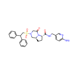 Nc1ccc(CNC(=O)[C@@H]2CC[C@H]3CN(S(=O)(=O)CC(c4ccccc4)c4ccccc4)CC(=O)N32)cn1 ZINC000034689149