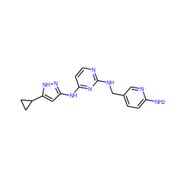 Nc1ccc(CNc2nccc(Nc3cc(C4CC4)[nH]n3)n2)cn1 ZINC000473168233