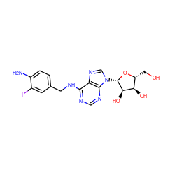 Nc1ccc(CNc2ncnc3c2ncn3[C@@H]2O[C@H](CO)[C@@H](O)[C@H]2O)cc1I ZINC000031413785