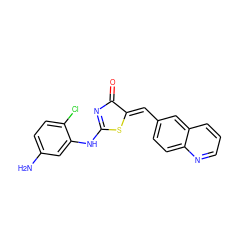 Nc1ccc(Cl)c(NC2=NC(=O)/C(=C/c3ccc4ncccc4c3)S2)c1 ZINC000168200674