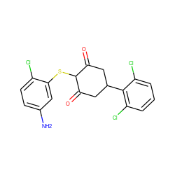 Nc1ccc(Cl)c(SC2C(=O)CC(c3c(Cl)cccc3Cl)CC2=O)c1 ZINC000473120519