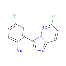 Nc1ccc(Cl)cc1-c1cnc2ccc(Cl)nn12 ZINC001772572406