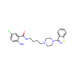 Nc1ccc(Cl)cc1C(=O)NCCCCN1CCN(c2nsc3ccccc23)CC1 ZINC000013747189