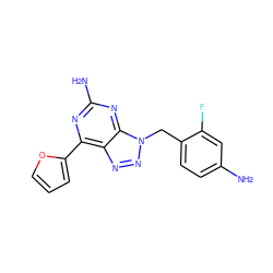 Nc1ccc(Cn2nnc3c(-c4ccco4)nc(N)nc32)c(F)c1 ZINC000040860687