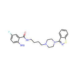 Nc1ccc(F)cc1C(=O)NCCCCN1CCN(c2nsc3ccccc23)CC1 ZINC000013747170