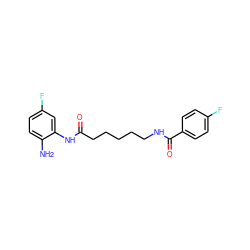 Nc1ccc(F)cc1NC(=O)CCCCCNC(=O)c1ccc(F)cc1 ZINC000117586666