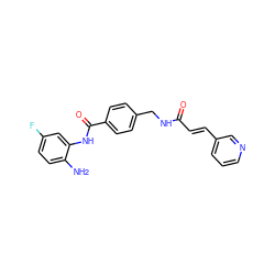 Nc1ccc(F)cc1NC(=O)c1ccc(CNC(=O)/C=C/c2cccnc2)cc1 ZINC000064857905