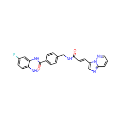 Nc1ccc(F)cc1NC(=O)c1ccc(CNC(=O)/C=C/c2cnc3cccnn23)cc1 ZINC000473107651