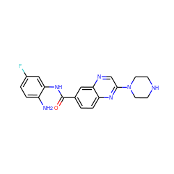 Nc1ccc(F)cc1NC(=O)c1ccc2nc(N3CCNCC3)cnc2c1 ZINC000219019393