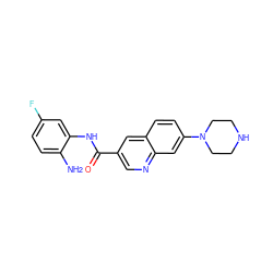 Nc1ccc(F)cc1NC(=O)c1cnc2cc(N3CCNCC3)ccc2c1 ZINC000212358956