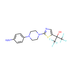 Nc1ccc(N2CCN(c3ncc(C(O)(C(F)(F)F)C(F)(F)F)s3)CC2)cc1 ZINC000064540276