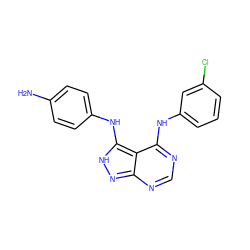 Nc1ccc(Nc2[nH]nc3ncnc(Nc4cccc(Cl)c4)c23)cc1 ZINC000003815150