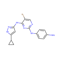 Nc1ccc(Nc2ncc(Br)c(Nc3cc(C4CC4)[nH]n3)n2)cc1 ZINC000035826330