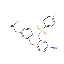 Nc1ccc(Oc2cccc(CC(=O)O)c2)c(NS(=O)(=O)c2ccc(Cl)cc2)c1 ZINC000045255401