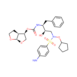 Nc1ccc(S(=O)(=O)N(C[C@@H](O)[C@H](Cc2ccccc2)NC(=O)O[C@H]2CO[C@H]3OCC[C@@H]23)OC2CCCC2)cc1 ZINC000014946339