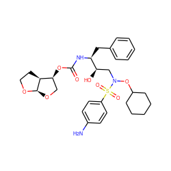 Nc1ccc(S(=O)(=O)N(C[C@@H](O)[C@H](Cc2ccccc2)NC(=O)O[C@H]2CO[C@H]3OCC[C@@H]23)OC2CCCCC2)cc1 ZINC000014946345