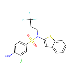 Nc1ccc(S(=O)(=O)N(CCC(F)(F)F)c2cc3ccccc3s2)cc1Cl ZINC000115229740