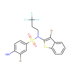 Nc1ccc(S(=O)(=O)N(CCC(F)(F)F)c2sc3ccccc3c2Br)cc1Br ZINC000115231341