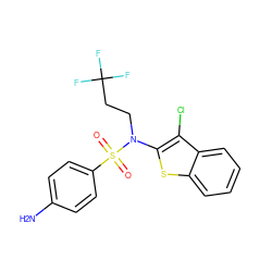 Nc1ccc(S(=O)(=O)N(CCC(F)(F)F)c2sc3ccccc3c2Cl)cc1 ZINC000115233581