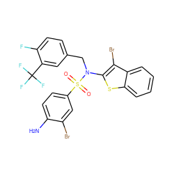 Nc1ccc(S(=O)(=O)N(Cc2ccc(F)c(C(F)(F)F)c2)c2sc3ccccc3c2Br)cc1Br ZINC000164726604