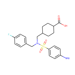 Nc1ccc(S(=O)(=O)N(Cc2ccc(F)cc2)CC2CCC(C(=O)O)CC2)cc1 ZINC000116674881