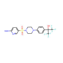 Nc1ccc(S(=O)(=O)N2CCN(c3ccc(C(O)(C(F)(F)F)C(F)(F)F)cc3)CC2)cn1 ZINC000098209174