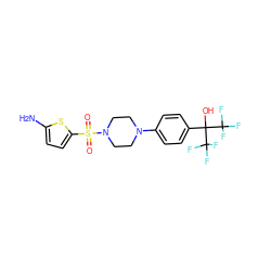 Nc1ccc(S(=O)(=O)N2CCN(c3ccc(C(O)(C(F)(F)F)C(F)(F)F)cc3)CC2)s1 ZINC000103261645