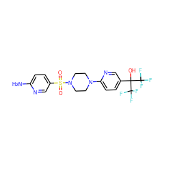 Nc1ccc(S(=O)(=O)N2CCN(c3ccc(C(O)(C(F)(F)F)C(F)(F)F)cn3)CC2)cn1 ZINC000299824582